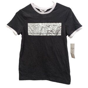 Guess Kids T-Shirt‎ Girls Medium Black Spellout Logo Short Sleeve Casual NWT